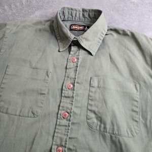 Jesse James S/S Shirt Mens L Green Twill Heavyweight Work Mechanic Outdoor